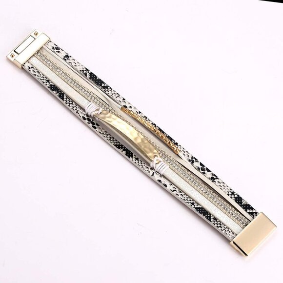 Leather Wrap Bracelet for Women Multi-Layer Leopard Crystal Wide Cuff Jewelry - Picture 5 of 6